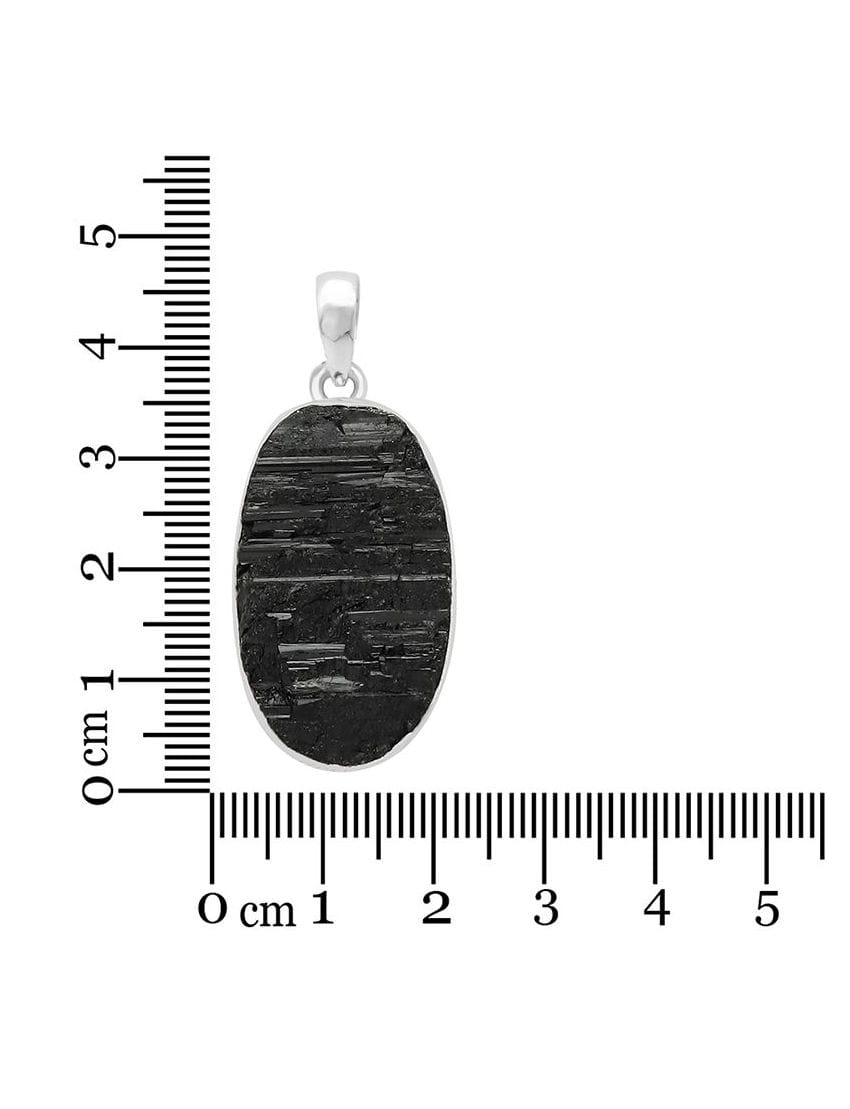 Raw Black Tourmaline Sterling Silver Pendant - Oval