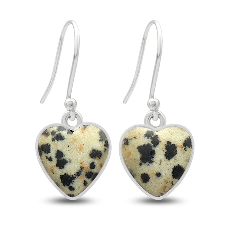 Dalmation Jasper Sterling Silver Earrings - Heart
