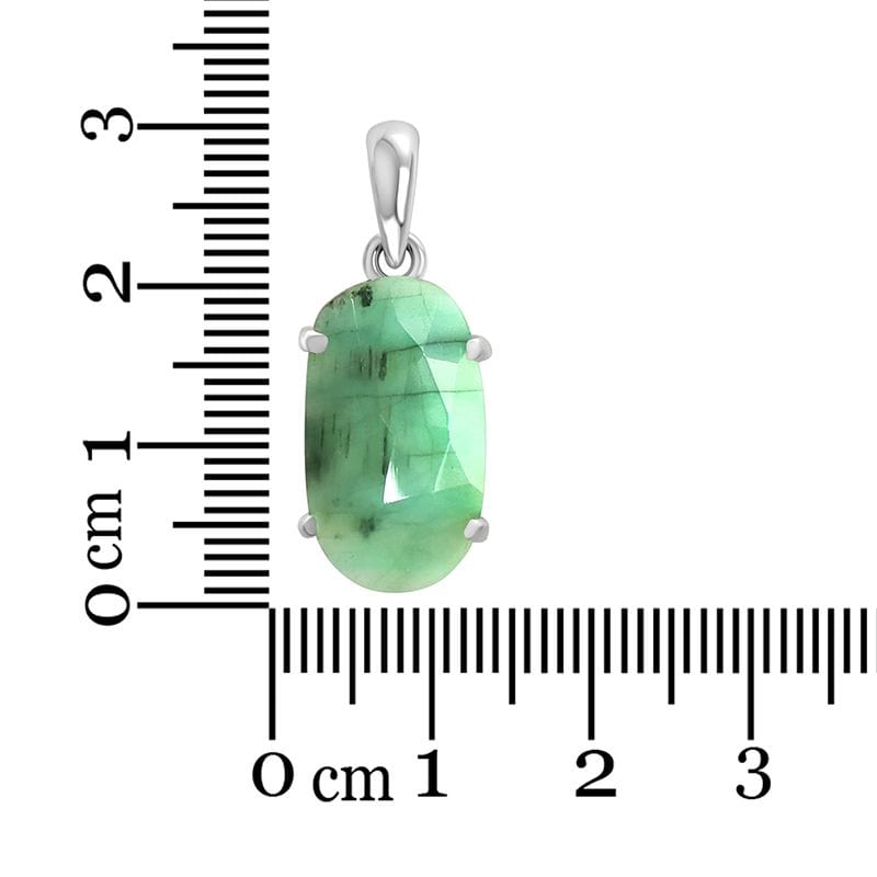 Emerald Sterling Silver Pendant - Faceted Oval Crystal
