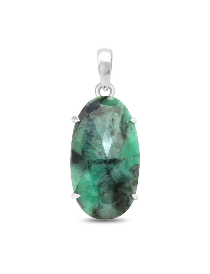 Emerald Sterling Silver Pendant - Faceted Oval