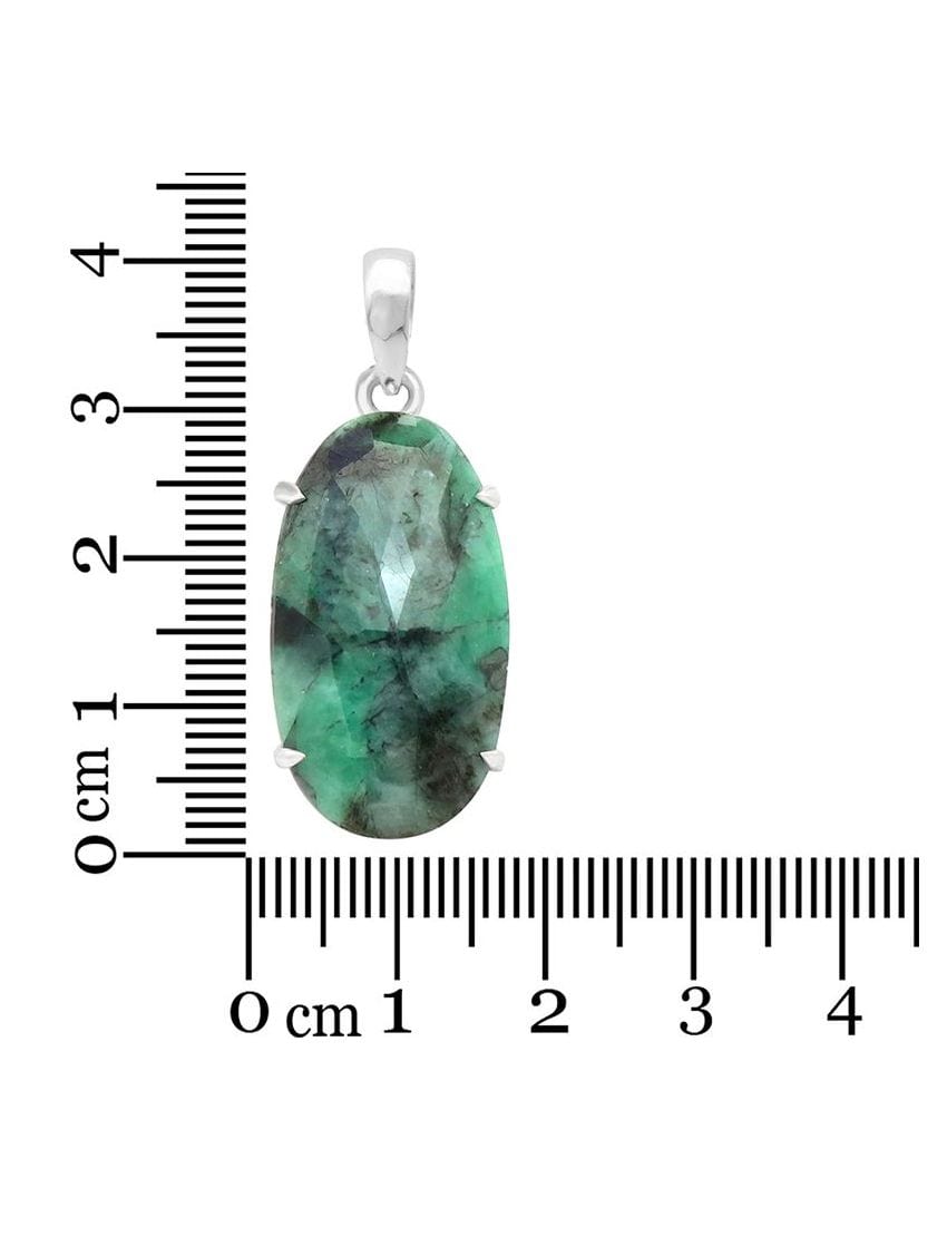 Emerald Sterling Silver Pendant - Faceted Oval