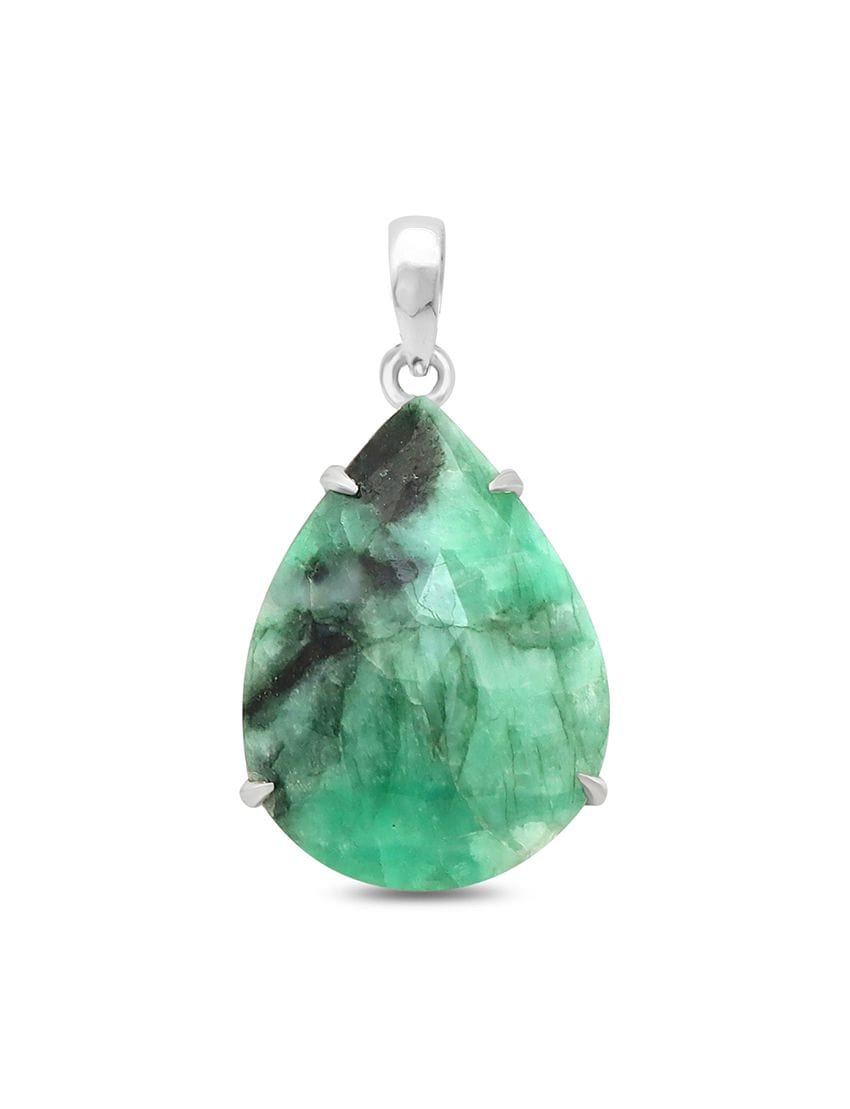 Emerald Sterling Silver Pendant - Faceted Teardrop