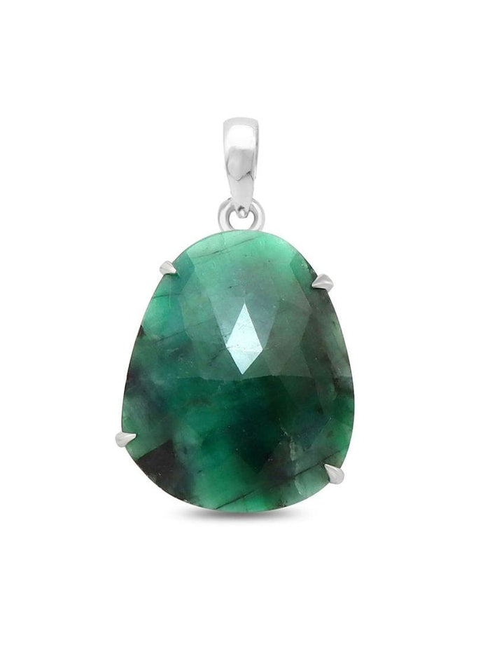 Emerald Sterling Silver Pendant - Faceted Crystal
