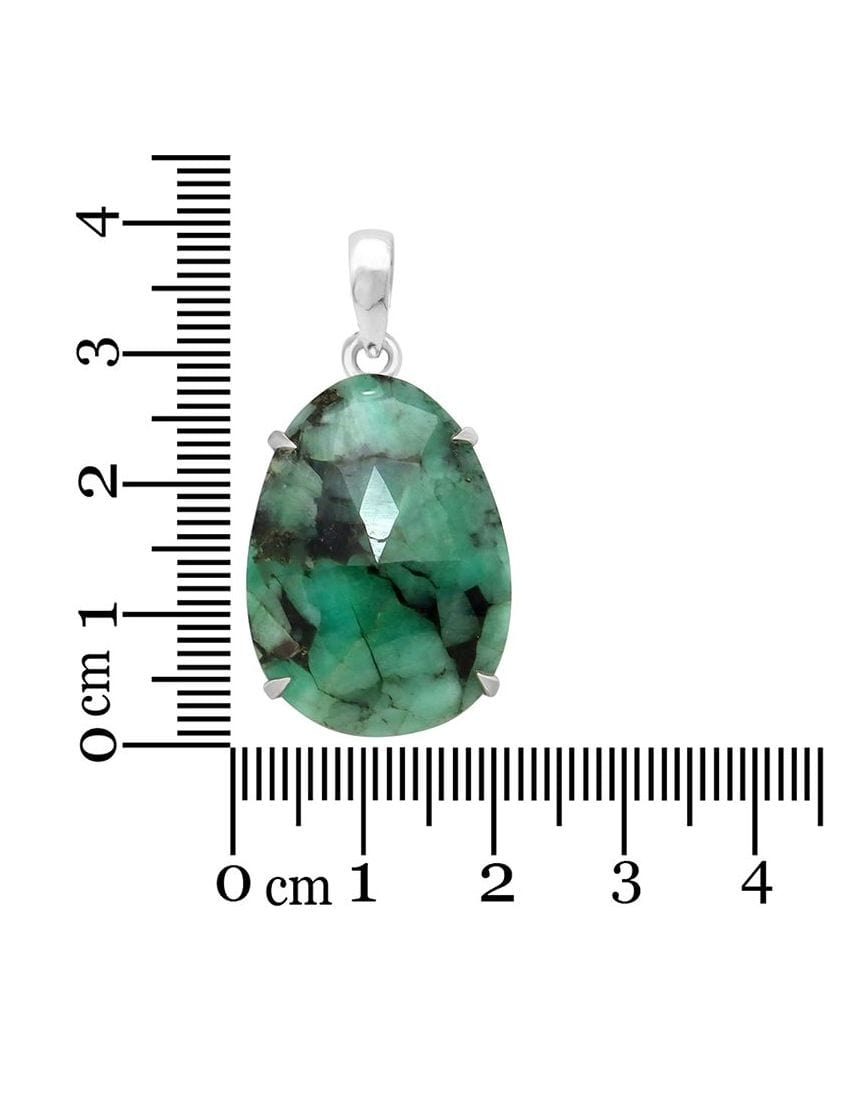 Emerald Sterling Silver Pendant - Faceted Oval