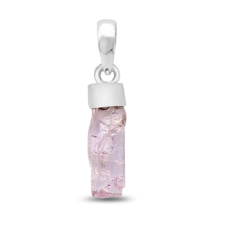 Kunzite Sterling Silver Pendant - Rough Crystal