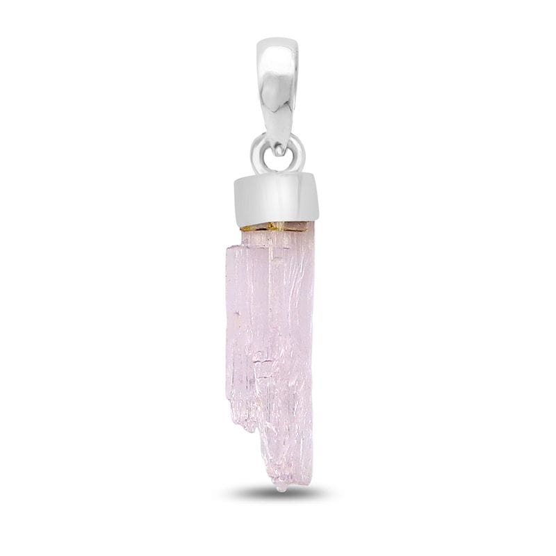 Kunzite Sterling Silver Pendant - Rough Crystal
