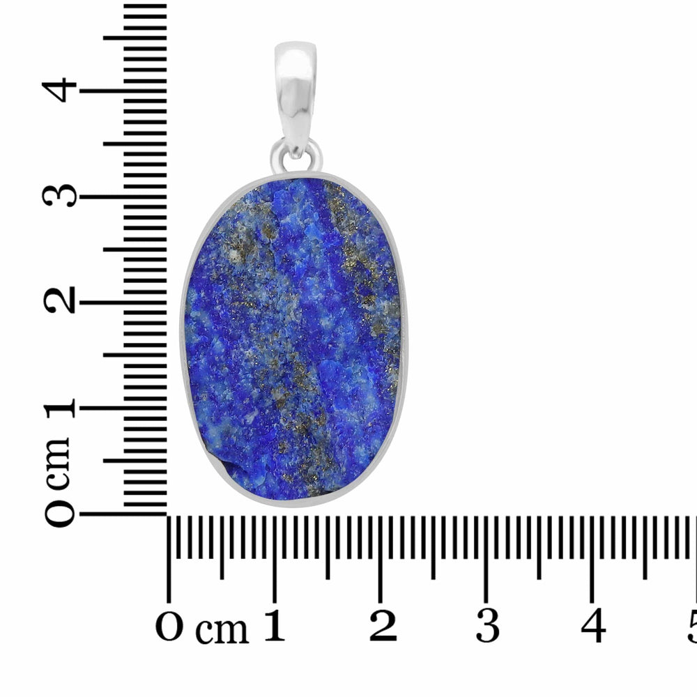 healing crystal jewelry: lapis lazuli rough sterling silver pendant - oval