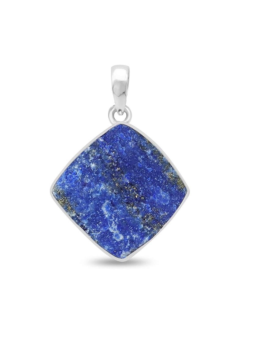 Lapis Lazuli Rough Sterling Silver Pendant - Diamond Shape