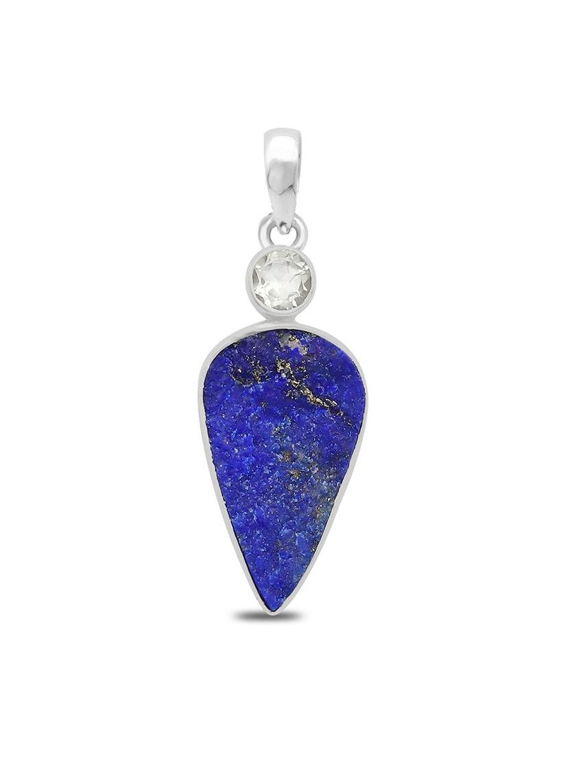 Lapis Lazuli Rough with Clear Quartz Sterling Silver Pendant