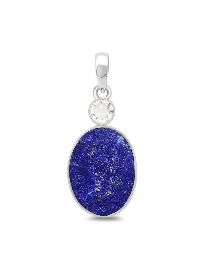 Lapis Lazuli Rough with Clear Quartz Sterling Silver Pendant