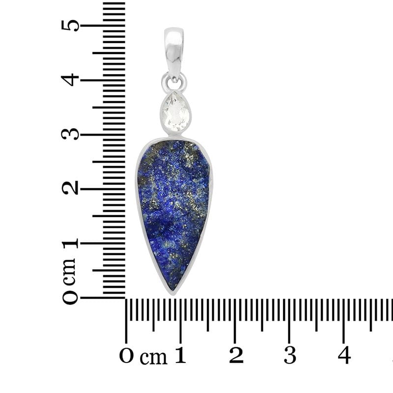 healing crystal jewelry: lapis lazuli rough pendant with clear quartz