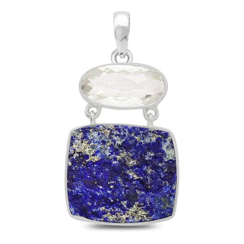 healing crystal jewelry: lapis lazuli rough pendant with clear quartz