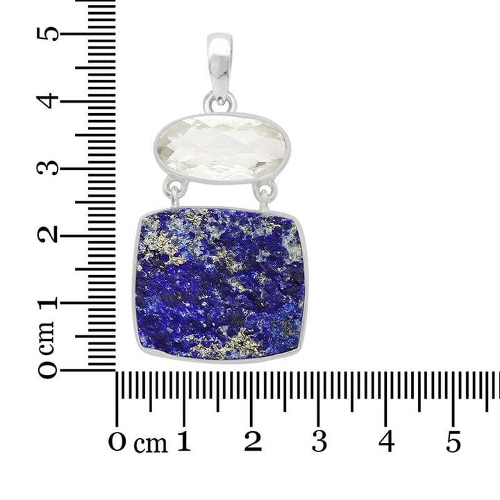 healing crystal jewelry: lapis lazuli rough pendant with clear quartz