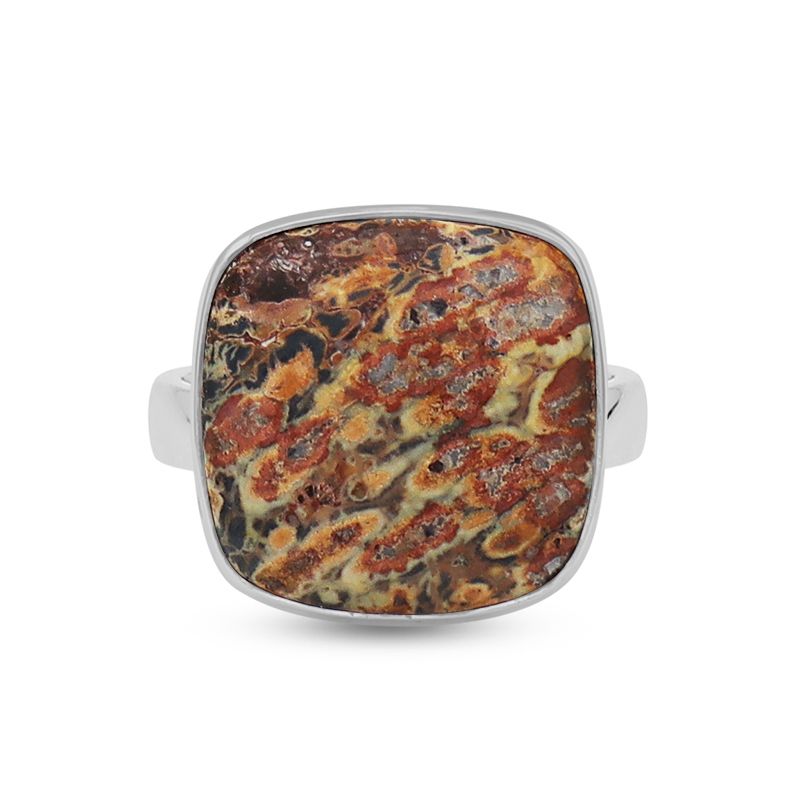 Leopard Skin Jasper Adjustable Sterling Silver Ring  - Square