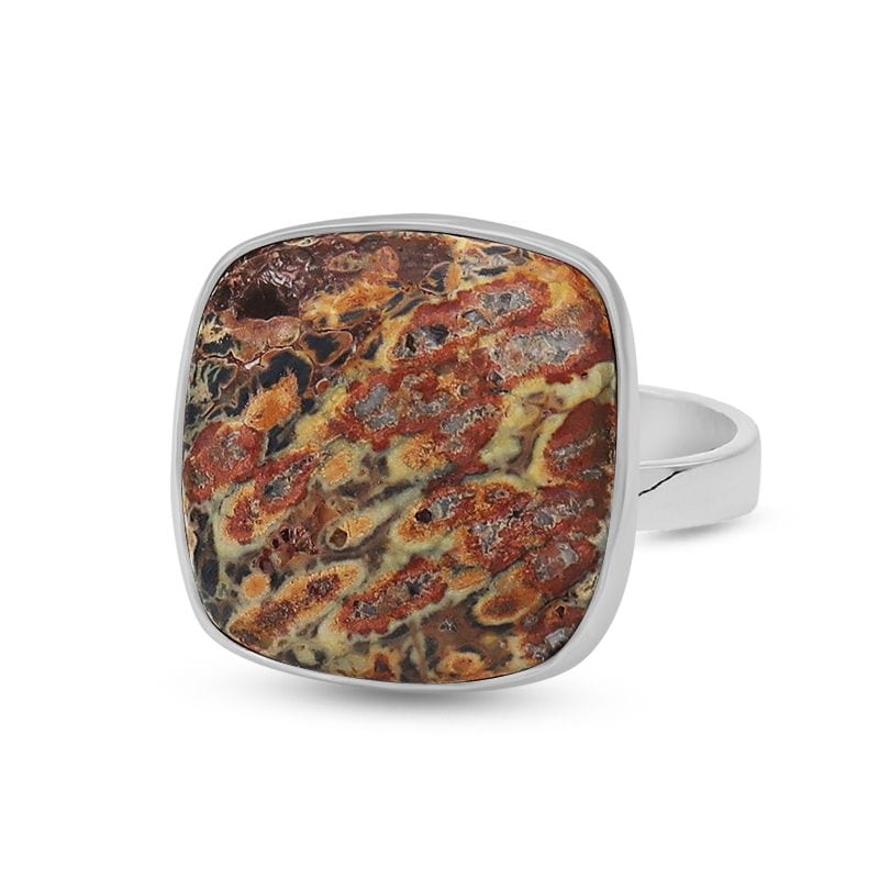 Leopard Skin Jasper Adjustable Sterling Silver Ring - Square