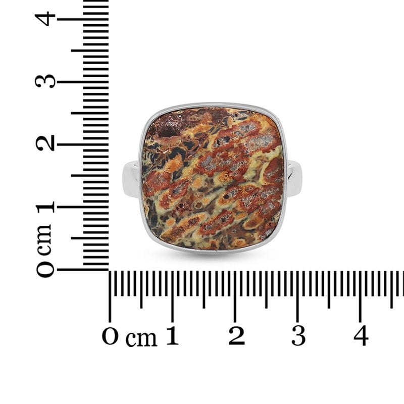 Leopard Skin Jasper Adjustable Sterling Silver Ring - Square