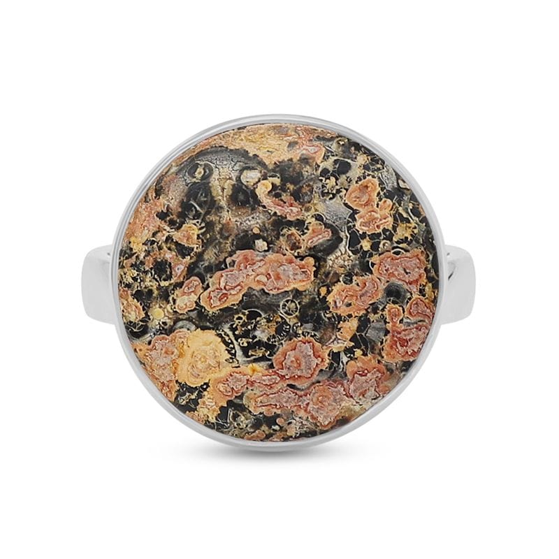 Leopard Skin Jasper Adjustable Sterling Silver Ring - Round