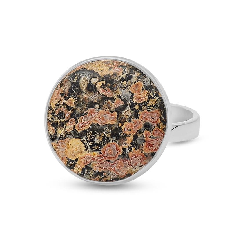 Leopard Skin Jasper Adjustable Sterling Silver Ring - Round