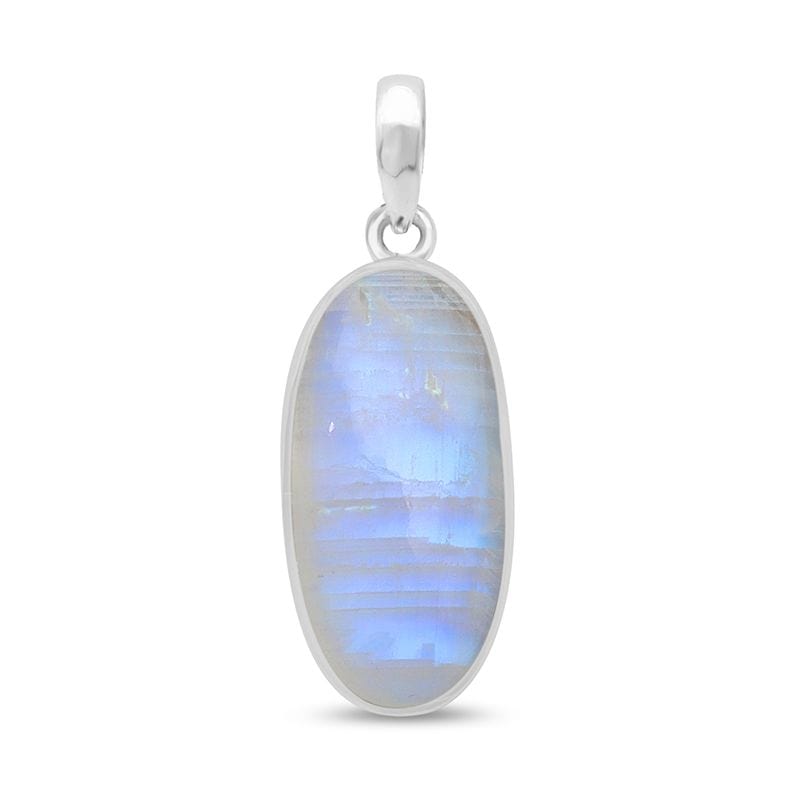 Rainbow Moonstone Sterling Silver Pendant - Oval
