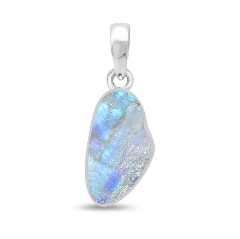 Rainbow Moonstone Rough Sterling Silver Pendant