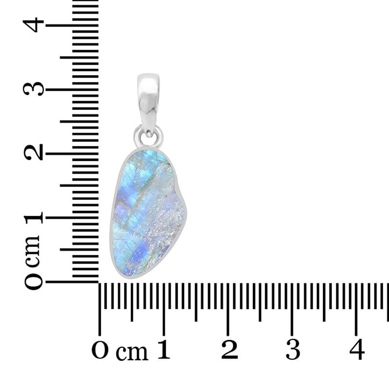 Rainbow Moonstone Rough Sterling Silver Pendant
