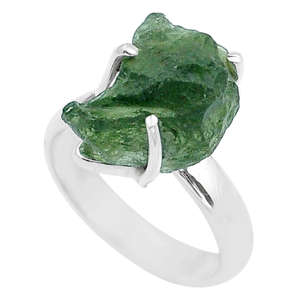 Moldavite Rough Sterling Silver Ring