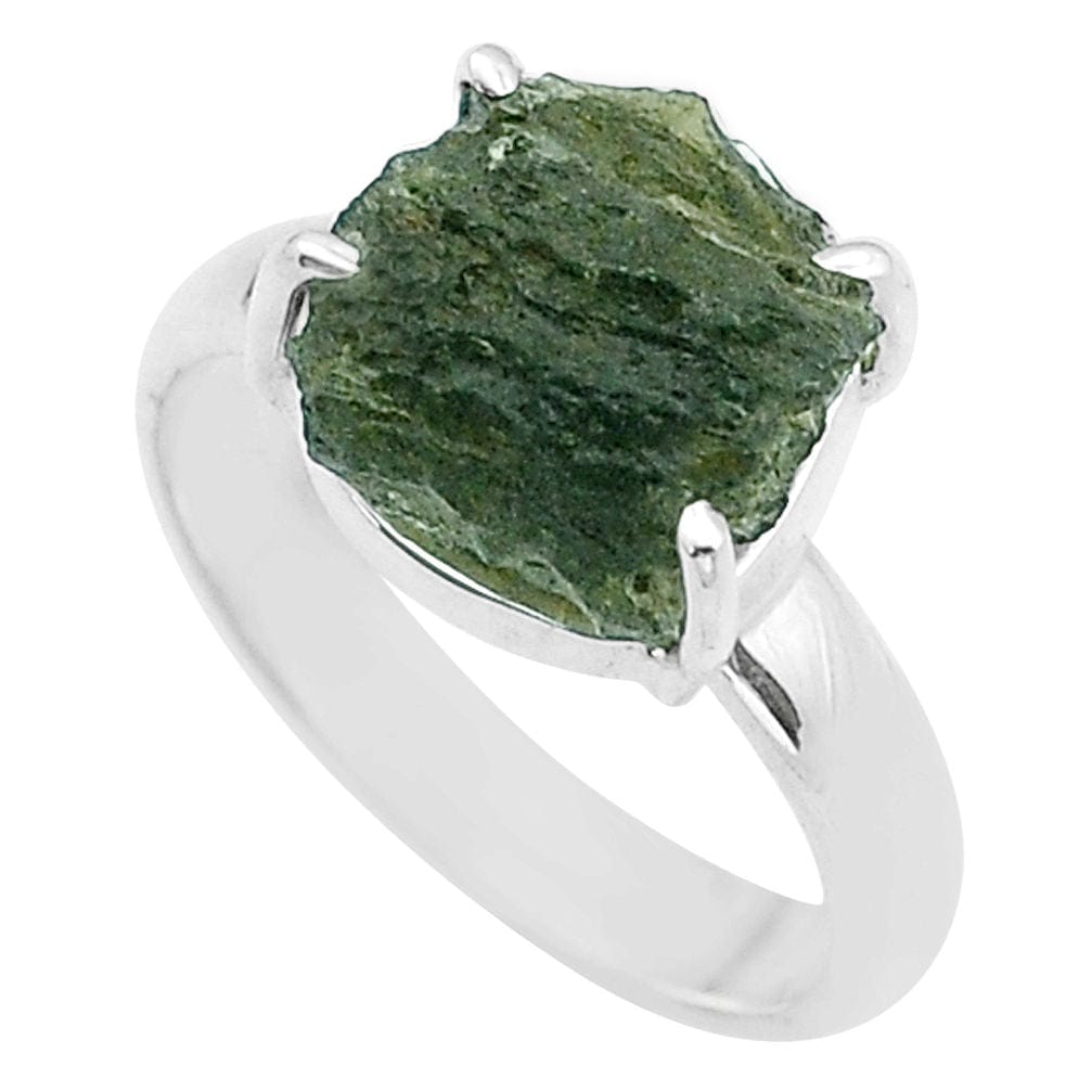 Moldavite Rough Sterling Silver Ring