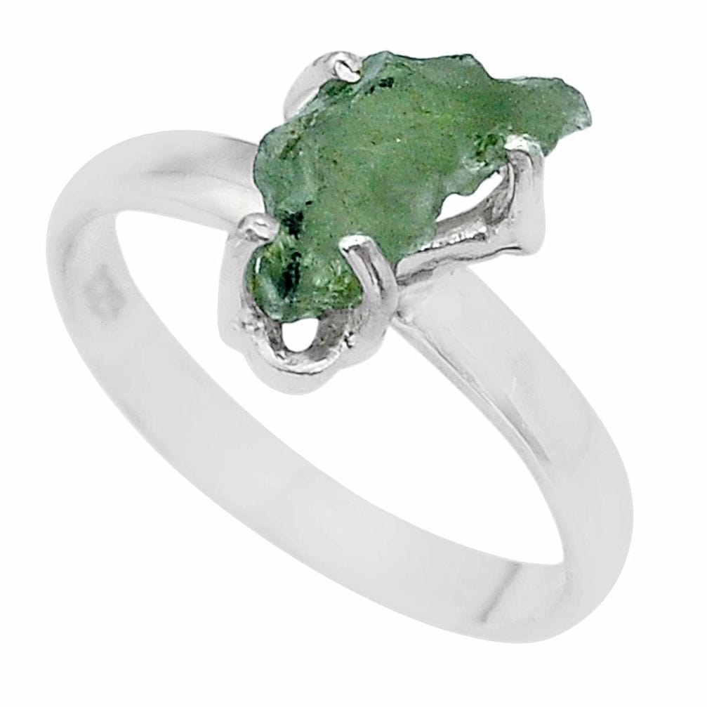 Moldavite Rough Sterling Silver Ring