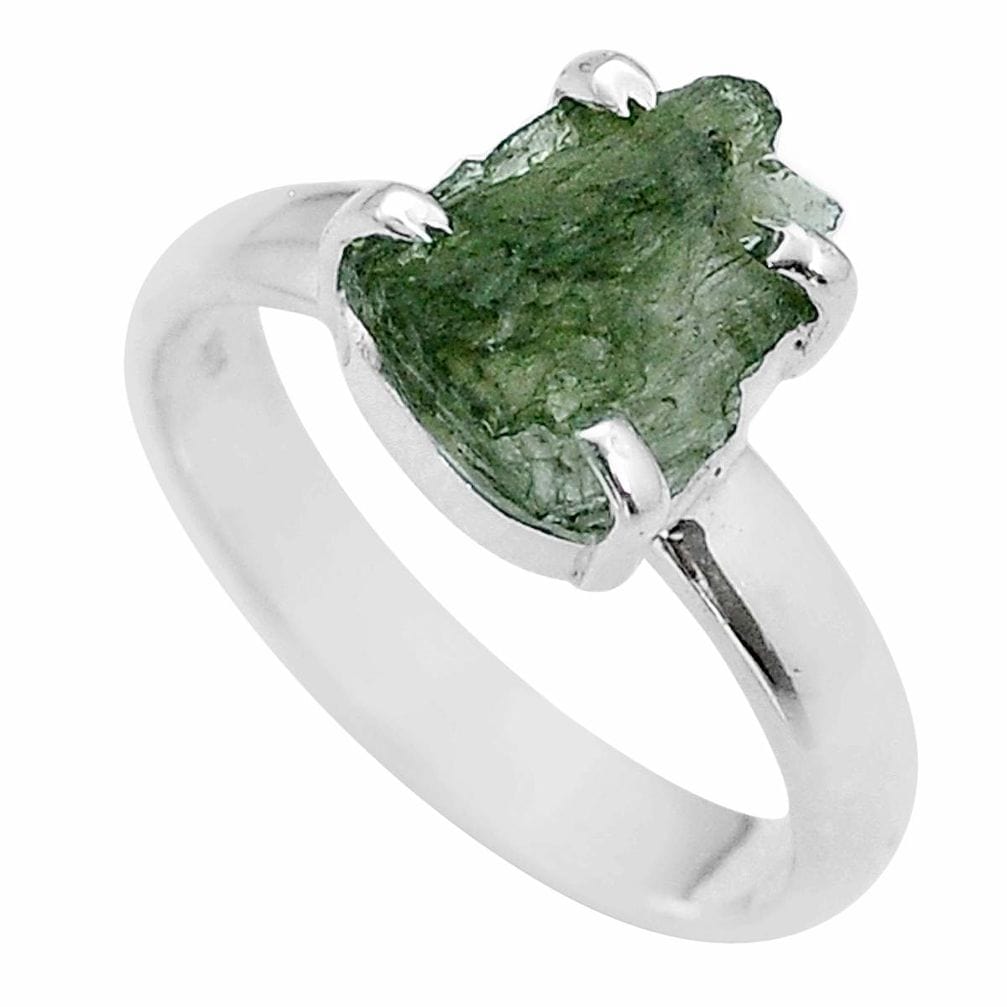 Moldavite Rough Sterling Silver Ring