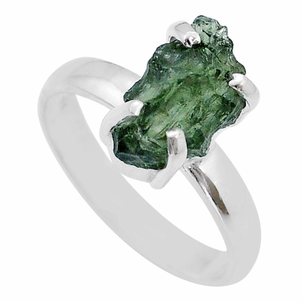 Moldavite Rough Sterling Silver Ring