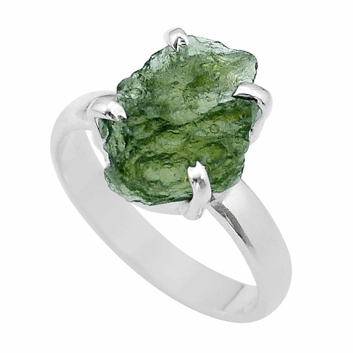 Moldavite Rough Sterling Silver Ring