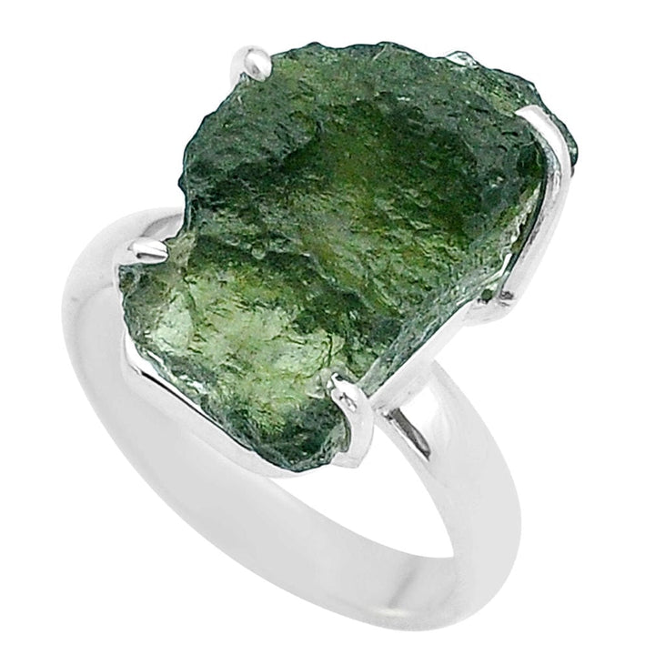 Moldavite Rough Sterling Silver Ring