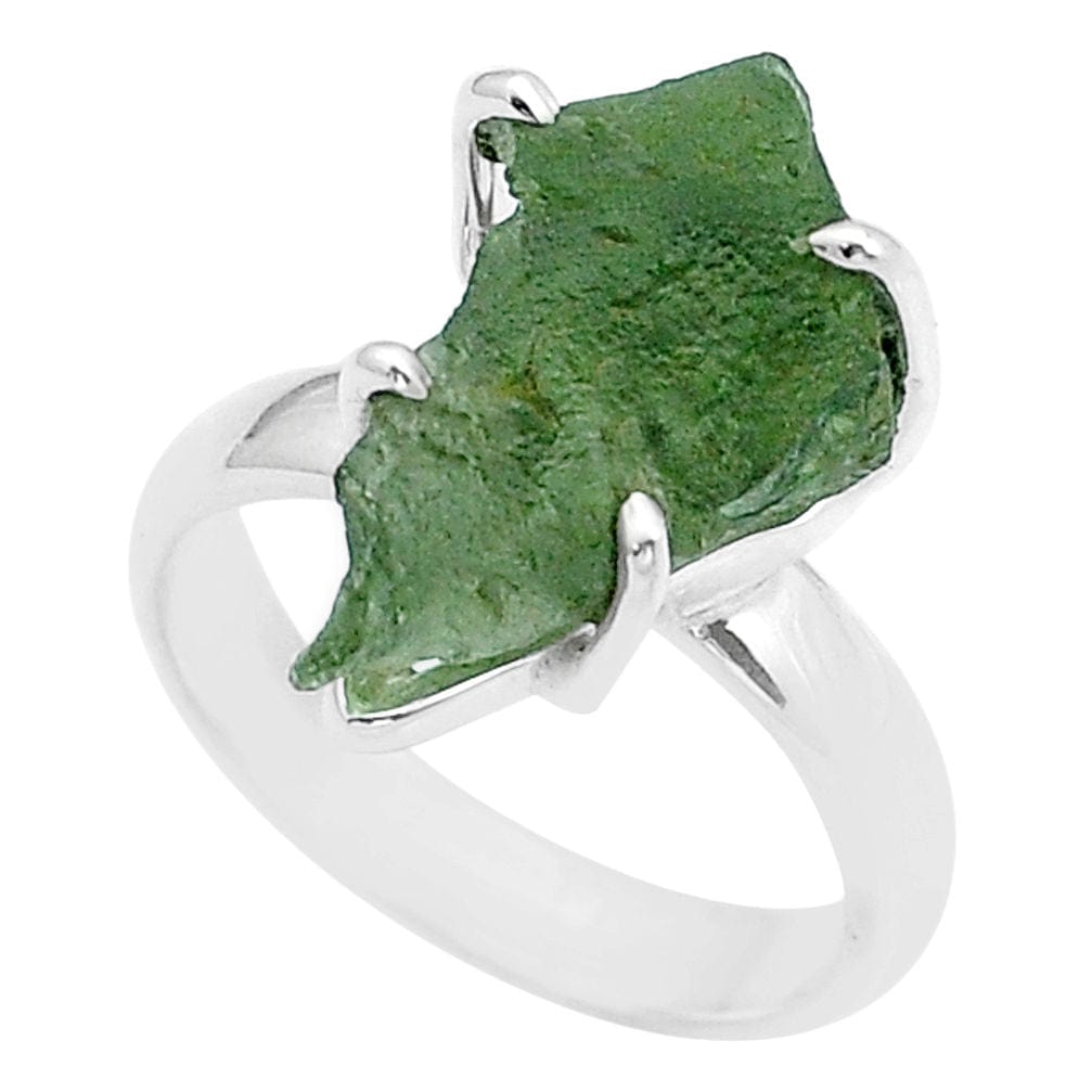 Moldavite Rough Sterling Silver Ring
