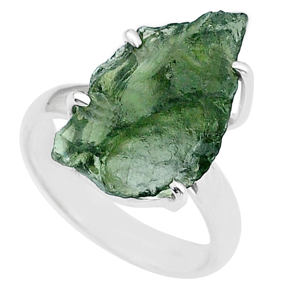 Moldavite Rough Sterling Silver Ring