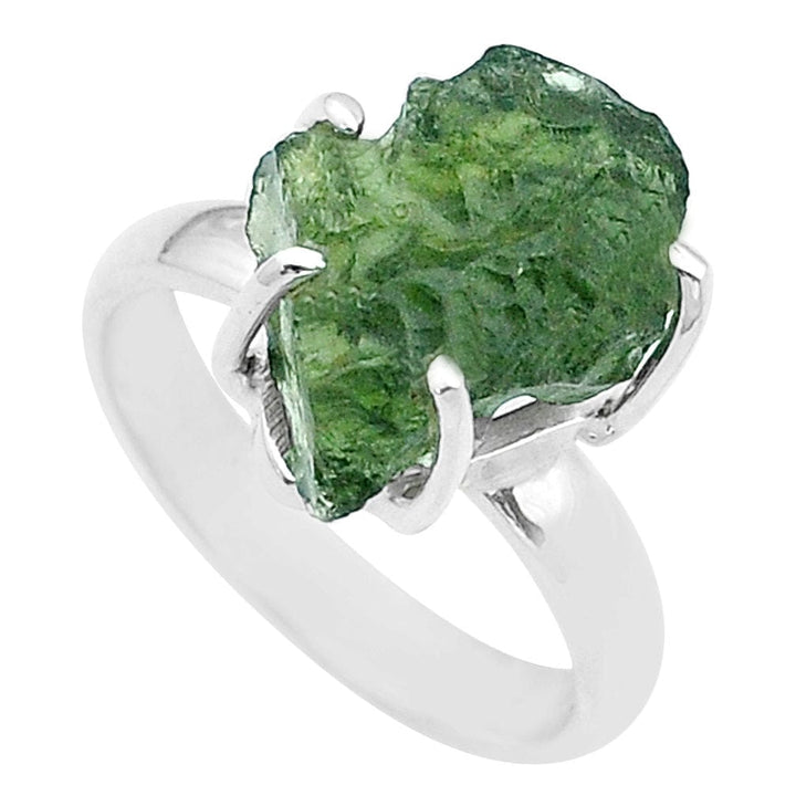 Moldavite Rough Sterling Silver Ring
