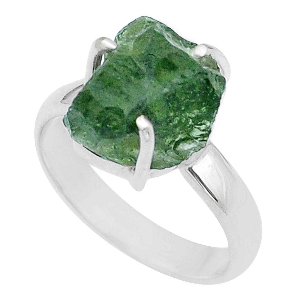 Moldavite Rough Sterling Silver Ring