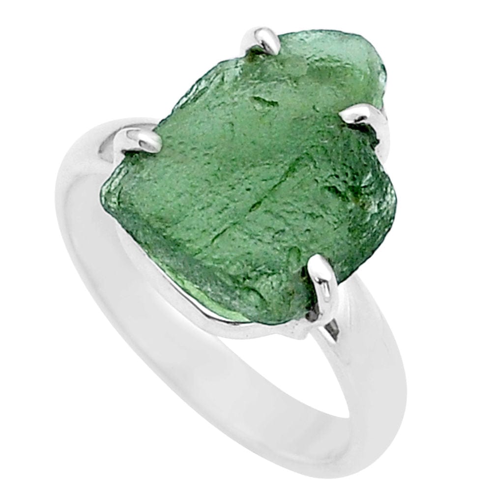 Moldavite Rough Sterling Silver Ring