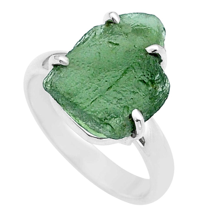 Moldavite Rough Sterling Silver Ring