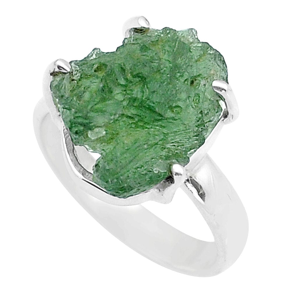 Moldavite Rough Sterling Silver Ring