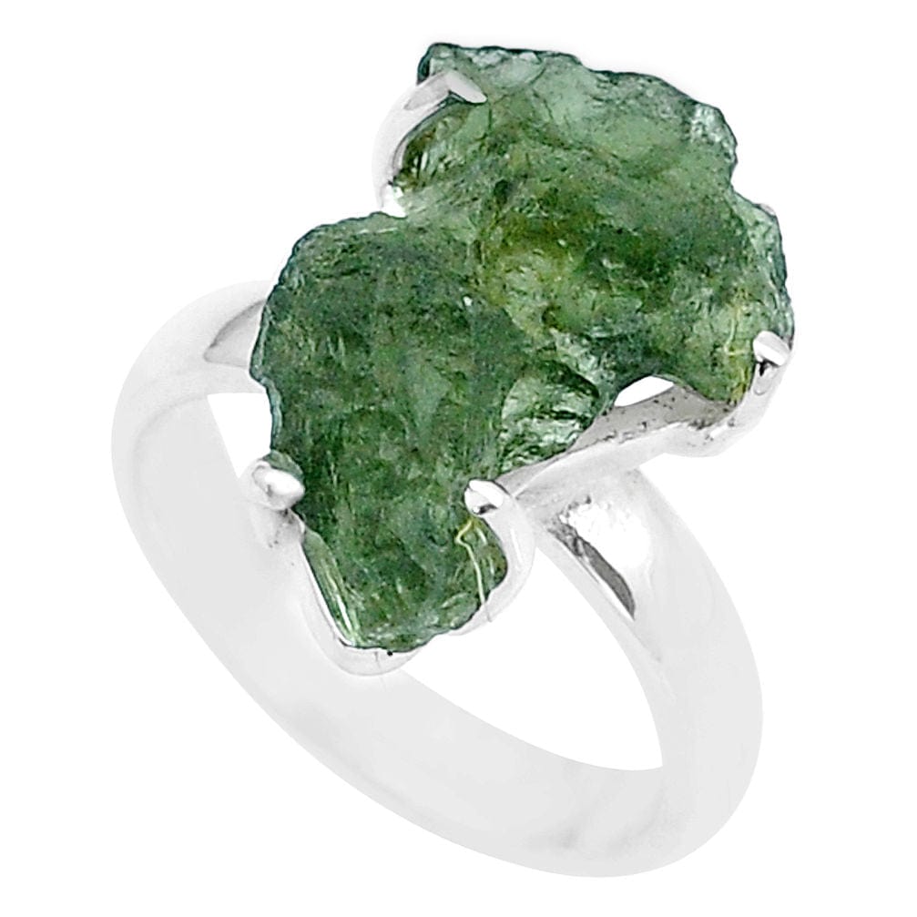 Moldavite Rough Sterling Silver Ring
