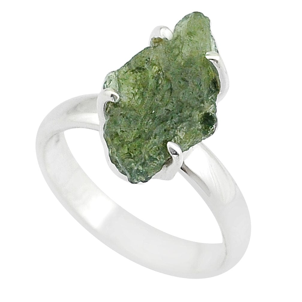 Moldavite Rough Sterling Silver Ring