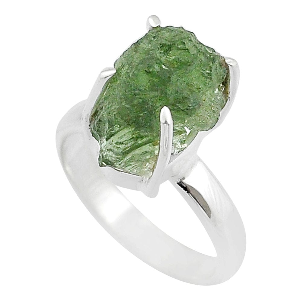 Moldavite Rough Sterling Silver Ring
