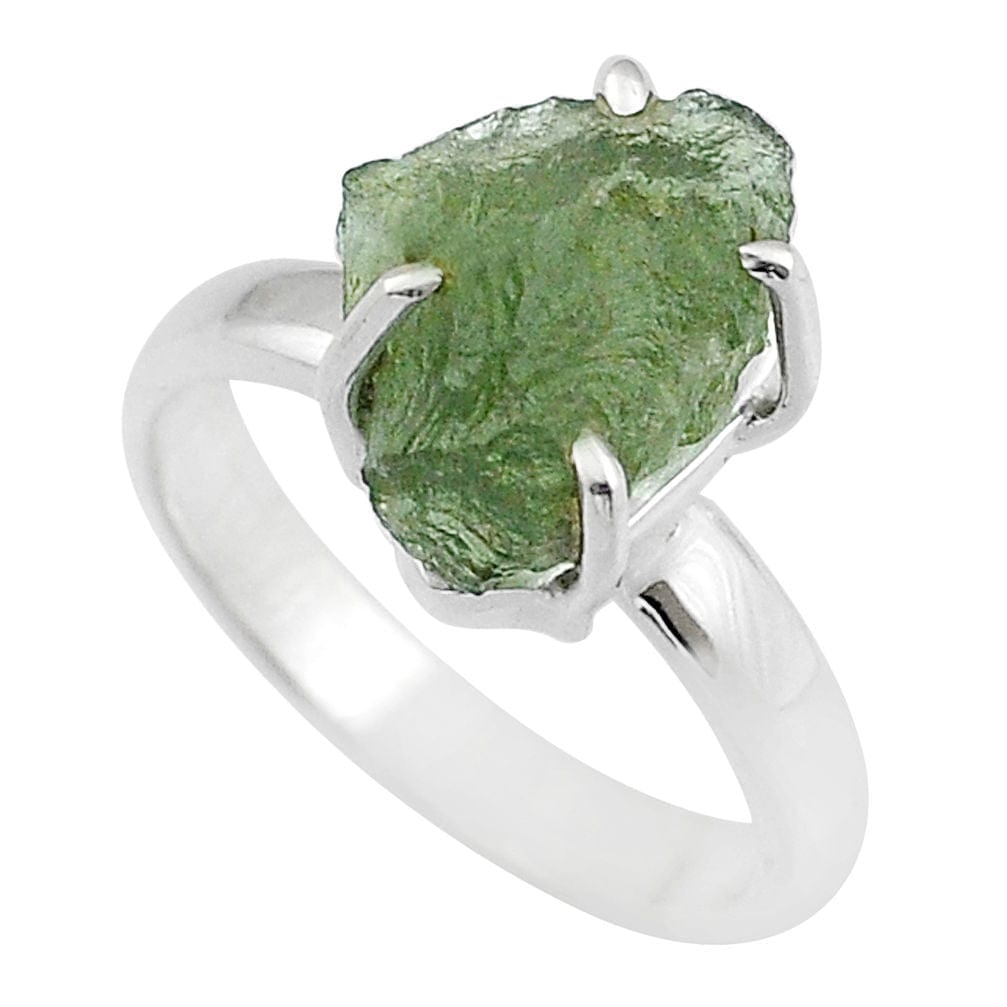 Moldavite Rough Sterling Silver Ring