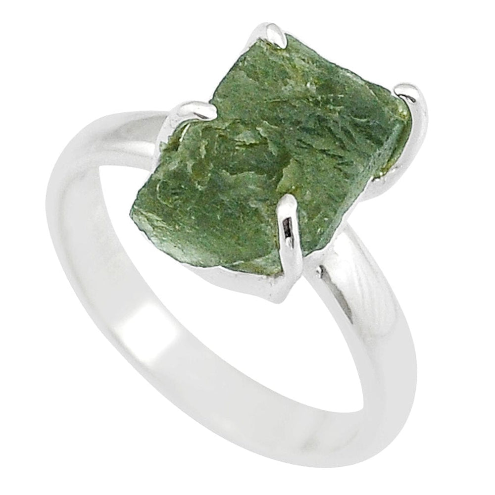 Moldavite Rough Sterling Silver Ring