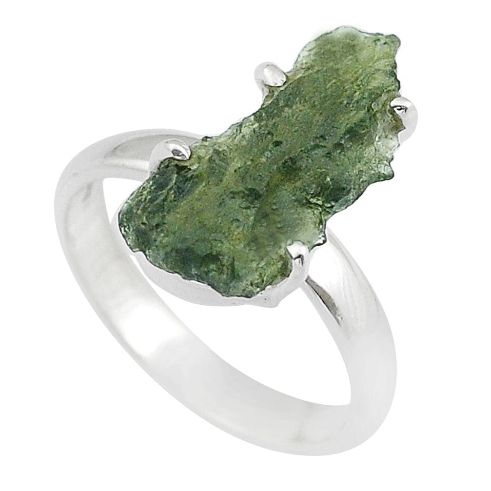 Moldavite Rough Sterling Silver Ring
