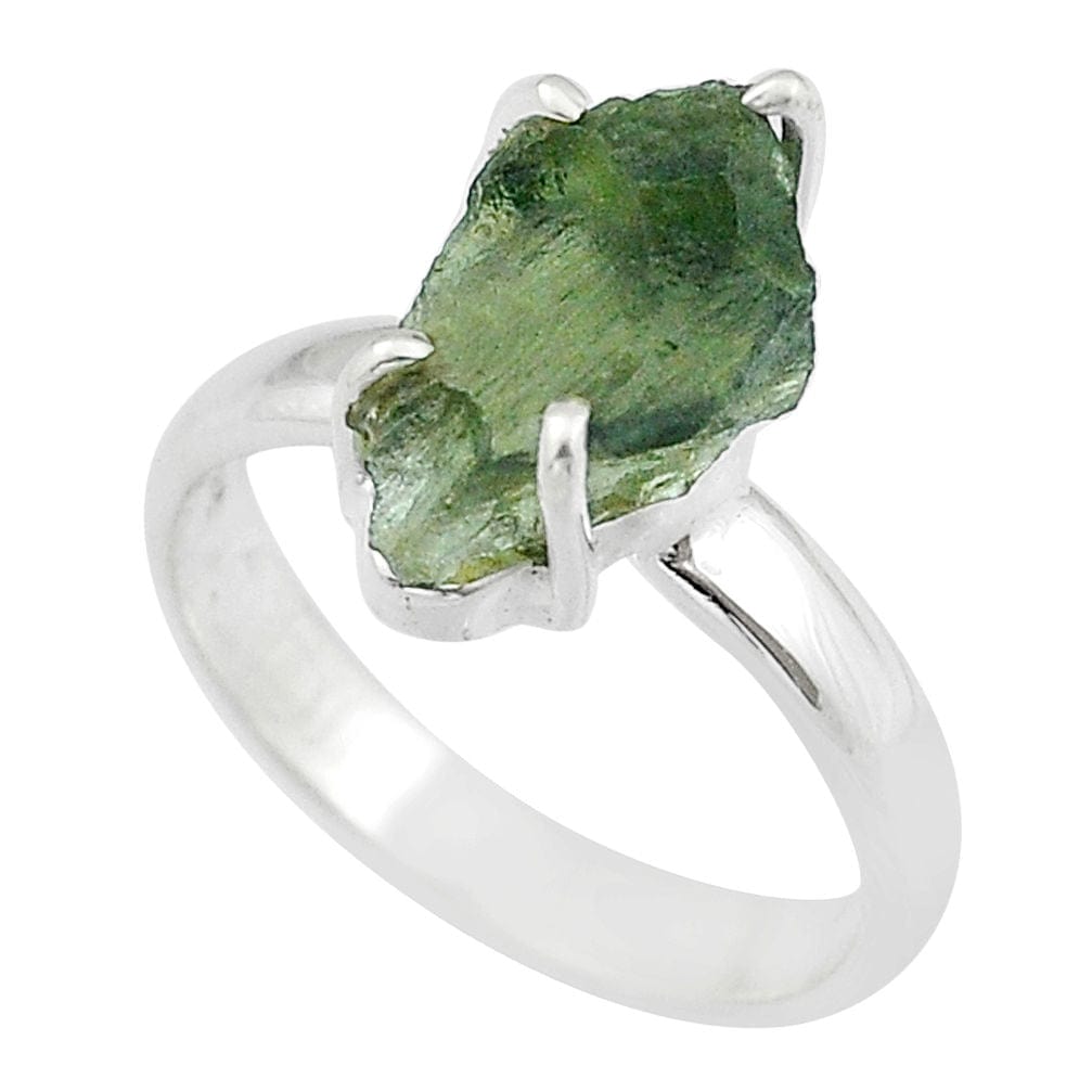 Moldavite Rough Sterling Silver Ring