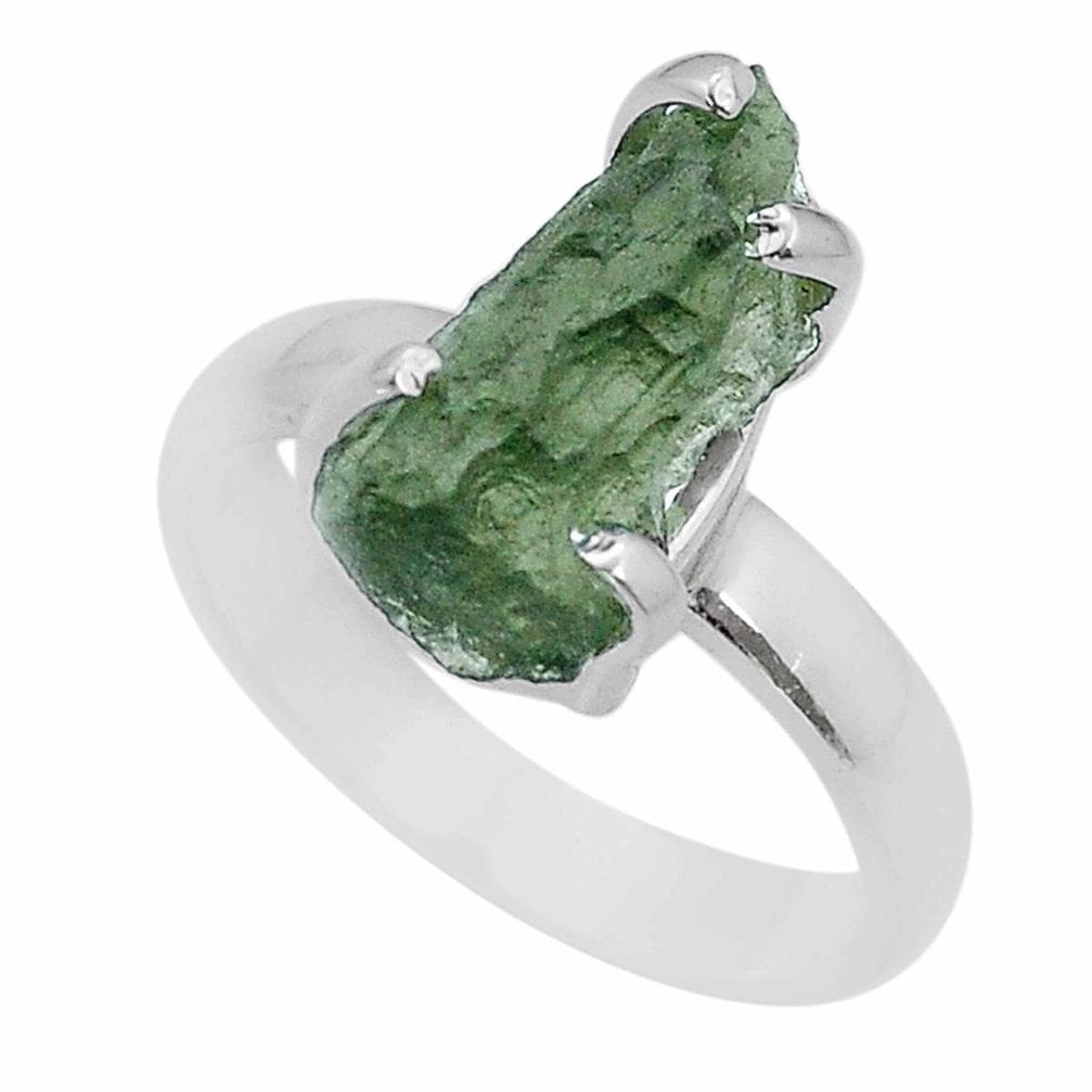 Moldavite Rough Sterling Silver Ring