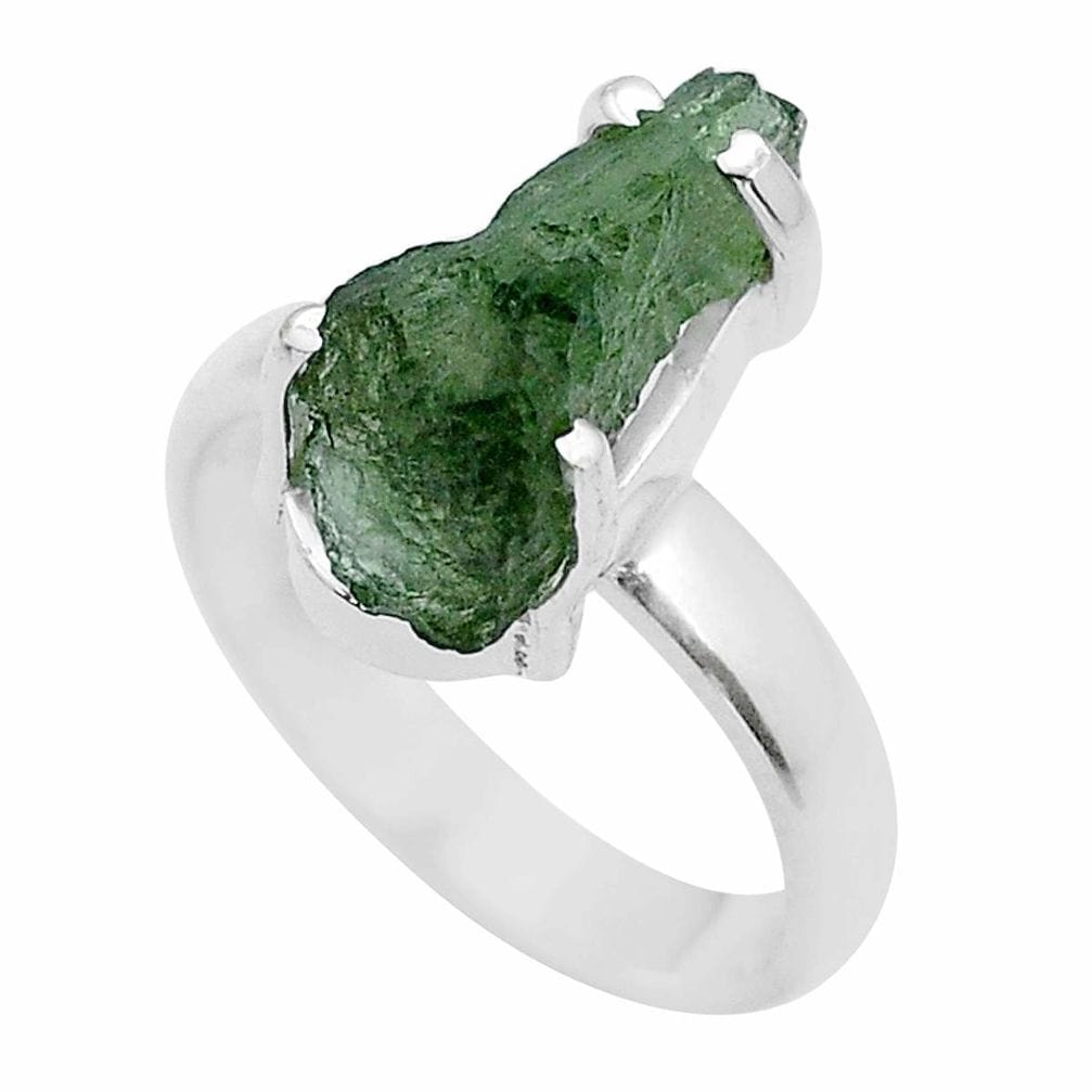 Moldavite Rough Sterling Silver Ring