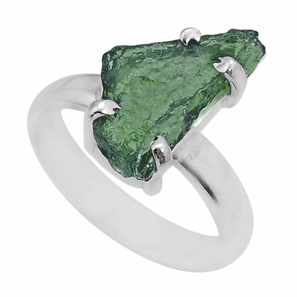 Moldavite Rough Sterling Silver Ring