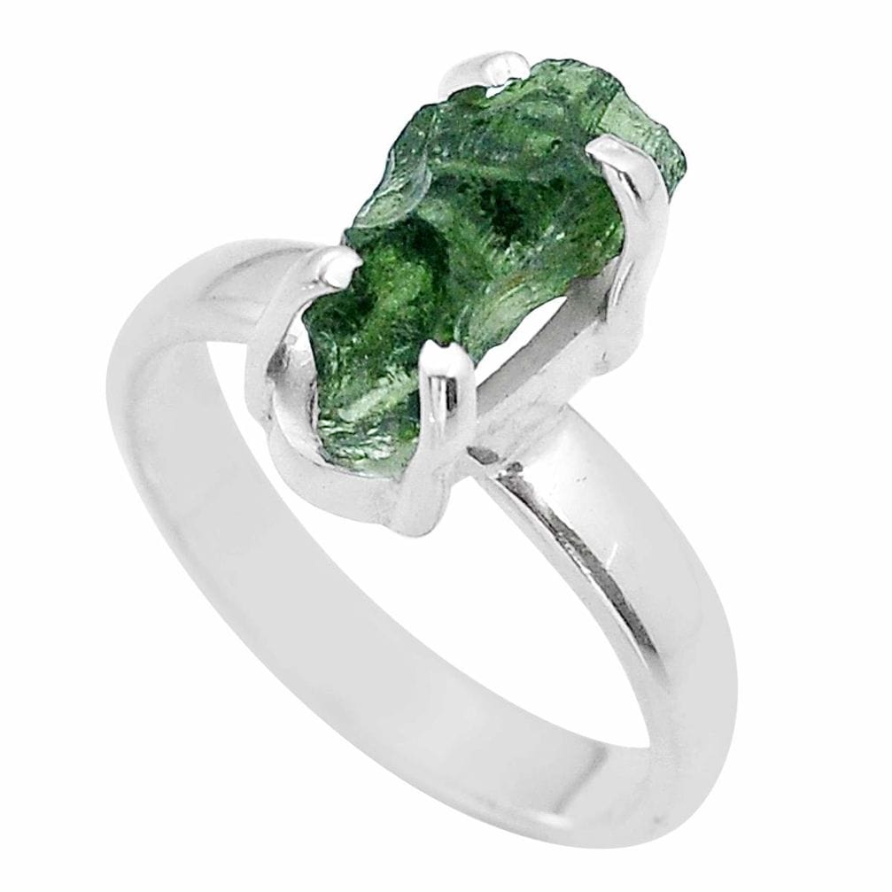Moldavite Rough Sterling Silver Ring